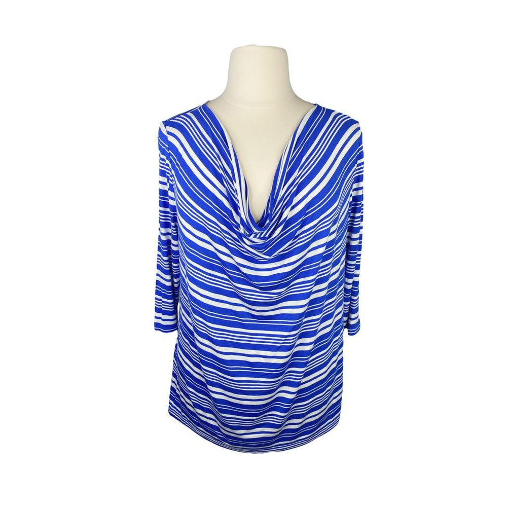 Lane Bryant Blue & White Striped Cowl Neck Blouse - Size 20